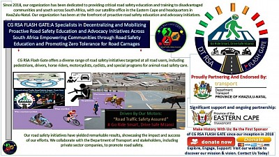 CG RSA FLASH GATE: Achievements and Community Road Safety Impact At CG RSA Flash Gate, we're proud of the progress we've made in promoting road safety awareness and reducing the risk of road crashes. Our key community based and youth empowerment programmes and achievements include: • Mitigated youth idleness, reducing congestion on public roads and streets, and subsequent exposure to road crashes, crime, drugs, and teenage pregnancy. • Educated 16-35-year-olds on essential road safety awareness. • Conducted intensive 15-day programs, clearing streets and promoting community safety. • Empowered participants to obtain learner’s licenses, unlocking better job opportunities. Evidence of Impact Our efforts have been documented through various photos, videos, and testimonials from our beneficiaries. These showcase the tangible outcomes of our initiatives and demonstrate the effectiveness of our approach in driving positive change.